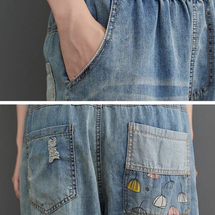 Cartoon Embroidered Patchwork Vintage Jeans dylinoshop