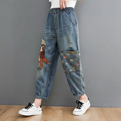 Cartoon Embroidered Patchwork Vintage Jeans dylinoshop