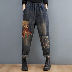Cartoon Embroidered Patchwork Vintage Jeans dylinoshop