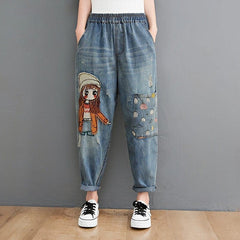 Cartoon Embroidered Patchwork Vintage Jeans dylinoshop