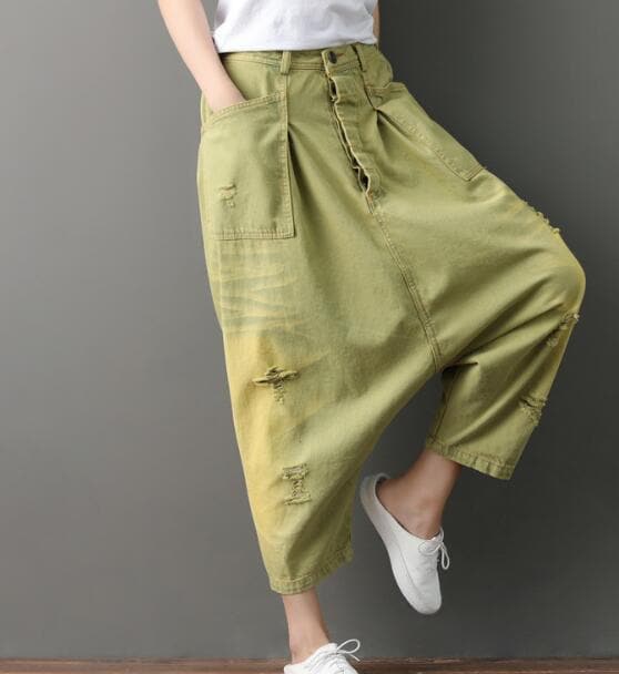 Vintage Distressed Denim Harem Pants Buddha Trends