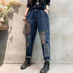 Patchwork Embroidered Loose Hipster Jeans Buddha Trends