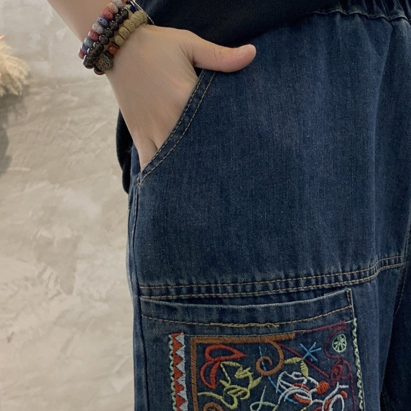 Patchwork Embroidered Loose Hipster Jeans Buddha Trends