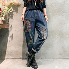 Patchwork Embroidered Loose Hipster Jeans Buddha Trends