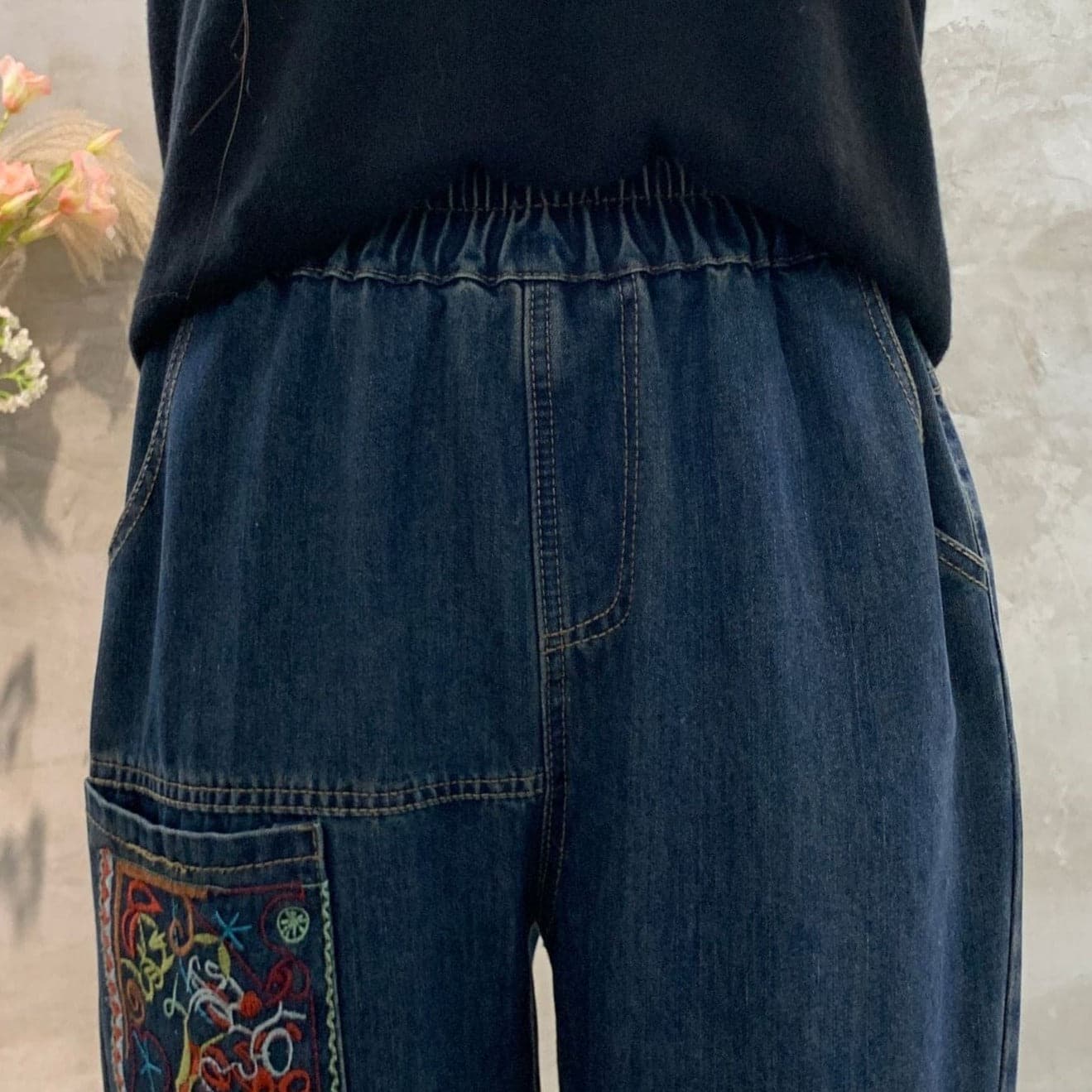 Patchwork Embroidered Loose Hipster Jeans Buddha Trends