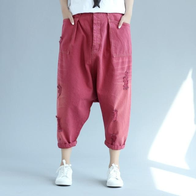 Vintage Distressed Denim Harem Pants Buddha Trends