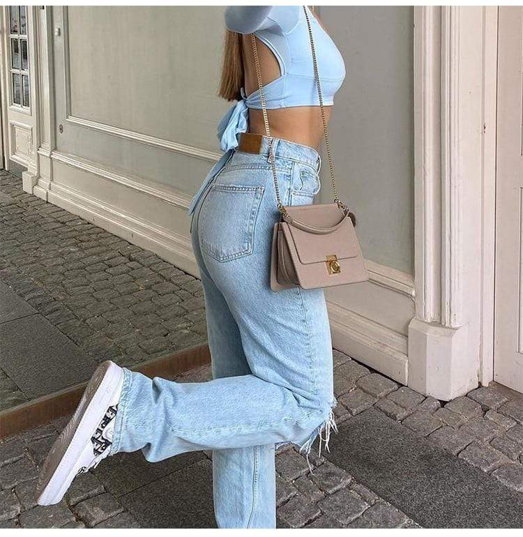 Ripped Knees Light Blue Boyfriend Jeans Buddha Trends