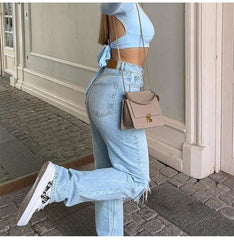 Ripped Knees Light Blue Boyfriend Jeans Buddha Trends