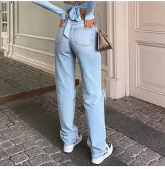 Ripped Knees Light Blue Boyfriend Jeans Buddha Trends