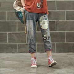 Cartoon Denim Harem Pants dylinoshop