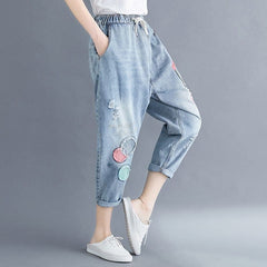 Vintage Cartoon Embroidered Boyfriend Jeans Buddha Trends