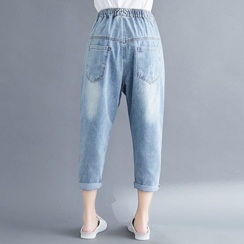 Vintage Cartoon Embroidered Boyfriend Jeans Buddha Trends