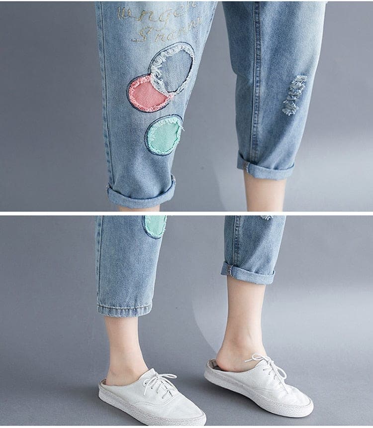 Vintage Cartoon Embroidered Boyfriend Jeans Buddha Trends