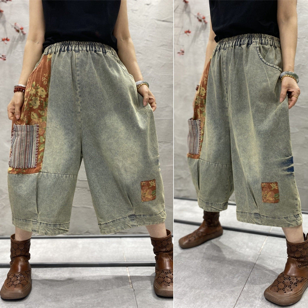 Floral Patchwork Hipster Jeans dylinoshop
