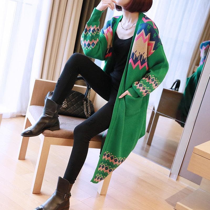 Colorful Long Sleeve Knitted Cardigan Sweater dylinoshop