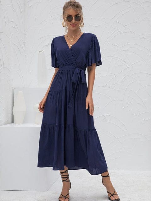 Annabella Solid Vintage Midi Dress Buddhatrends
