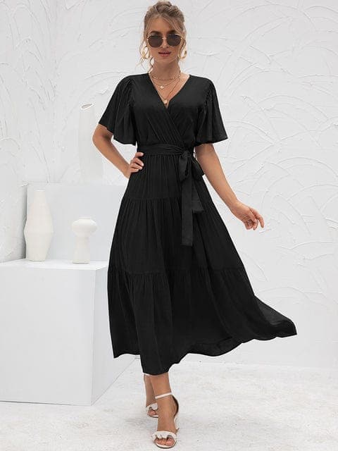 Annabella Solid Vintage Midi Dress Buddhatrends