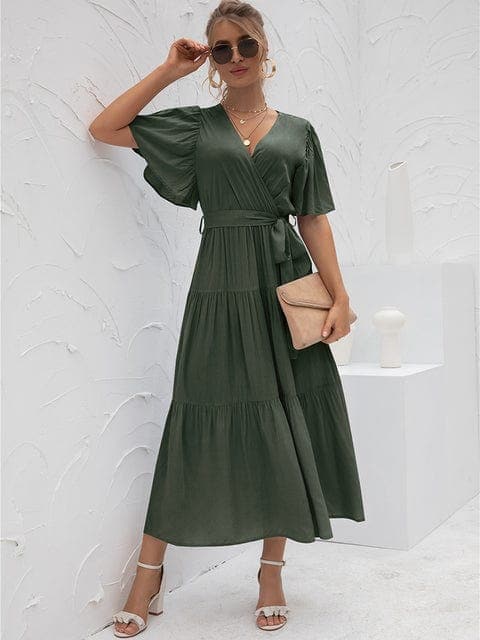 Annabella Solid Vintage Midi Dress Buddhatrends