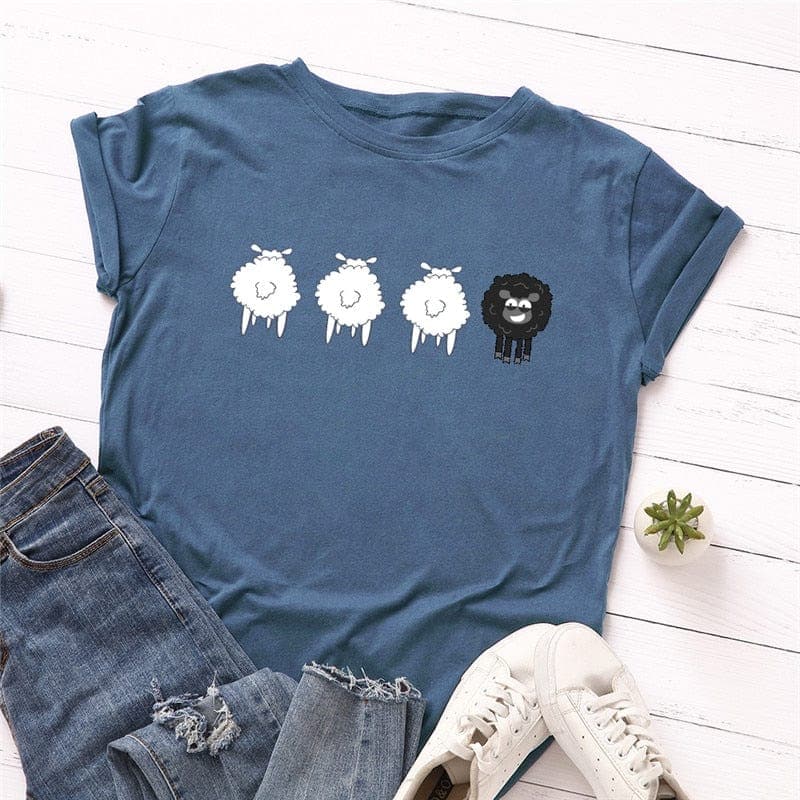 Black Sheep Cartoon O-Neck T-Shirt Buddhatrends