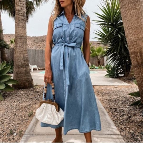 Joanna Sleeveless Denim Shirt Dress Buddhatrends