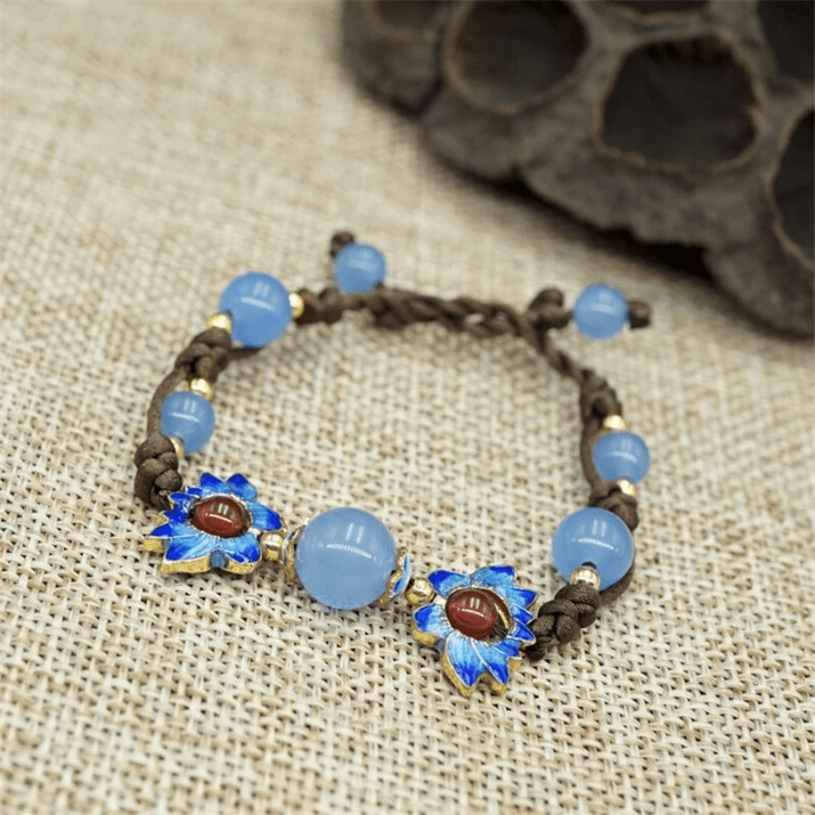 Blue Sunflower Chalcedony Stone Bracelet - Buddhatrends