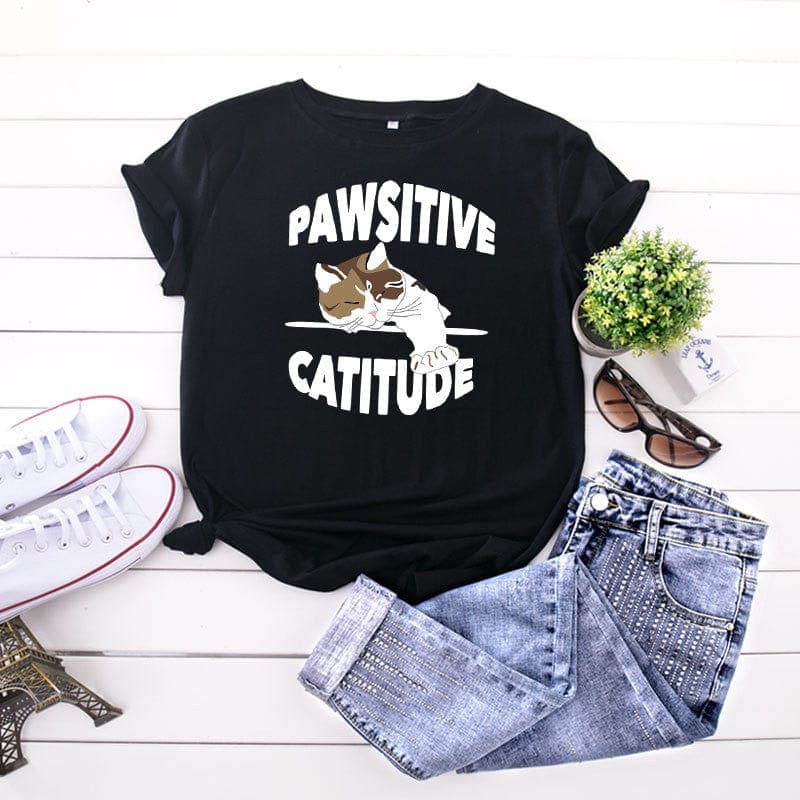 Pawsitive Catitude Graphic T-Shirt Buddhatrends
