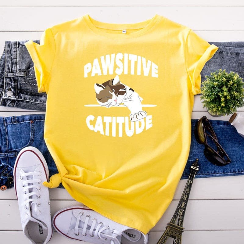 Pawsitive Catitude Graphic T-Shirt Buddhatrends