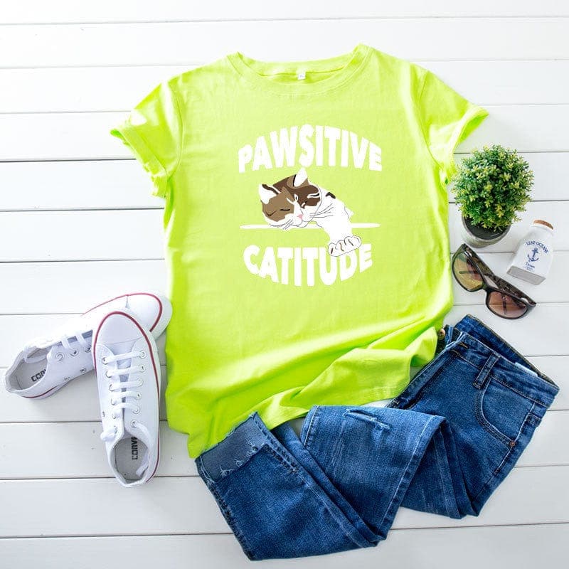 Pawsitive Catitude Graphic T-Shirt Buddhatrends