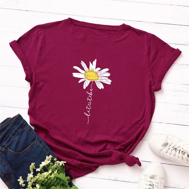 Daisy Printed Short Sleeve Tee Buddhatrends