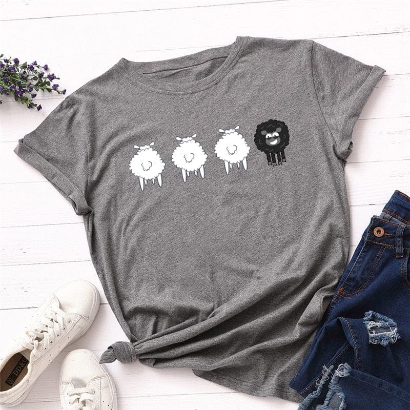 Black Sheep Cartoon O-Neck T-Shirt Buddhatrends