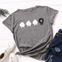 Black Sheep Cartoon O-Neck T-Shirt Buddhatrends