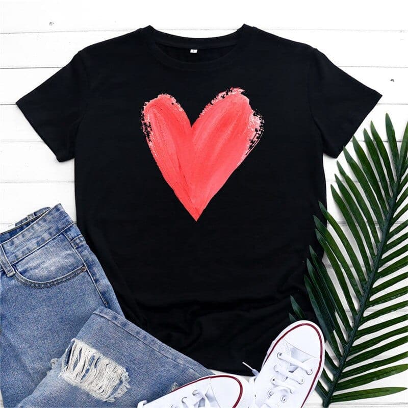 Graphic Printed Heart  O Neck Tee Buddhatrends