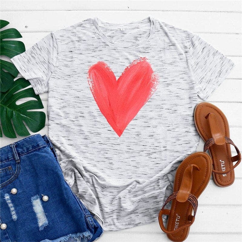 Graphic Printed Heart  O Neck Tee Buddhatrends