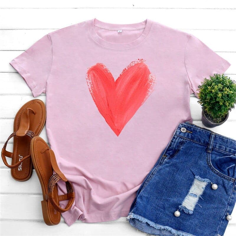 Graphic Printed Heart  O Neck Tee Buddhatrends