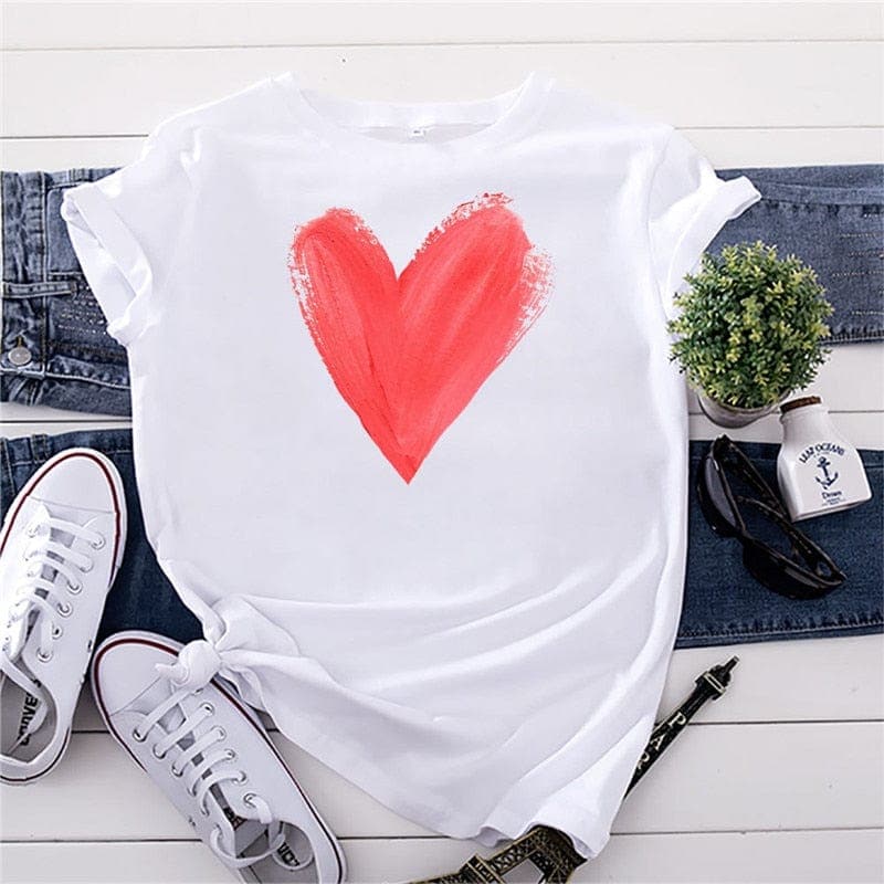 Graphic Printed Heart  O Neck Tee Buddhatrends