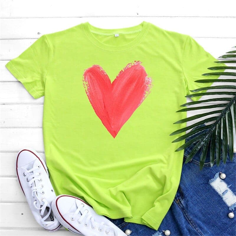Graphic Printed Heart  O Neck Tee Buddhatrends