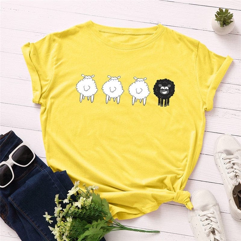 Black Sheep Cartoon O-Neck T-Shirt Buddhatrends