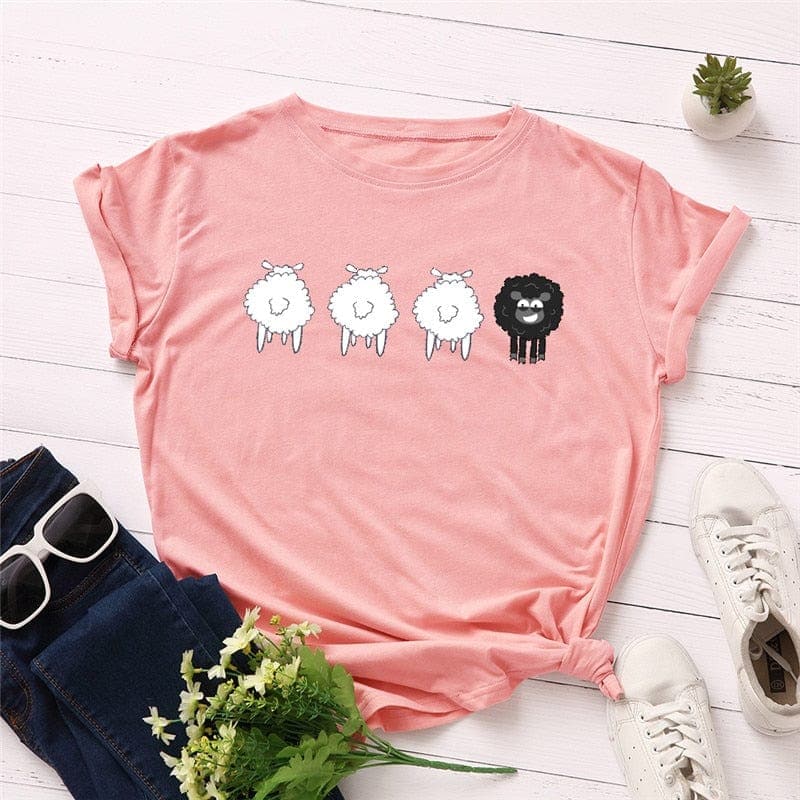 Black Sheep Cartoon O-Neck T-Shirt Buddhatrends