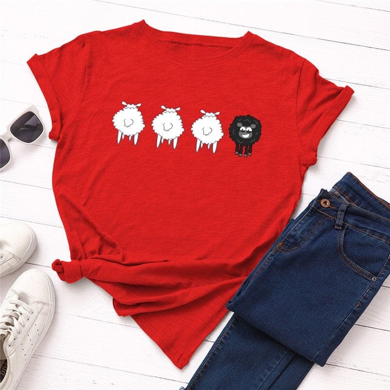 Black Sheep Cartoon O-Neck T-Shirt Buddhatrends