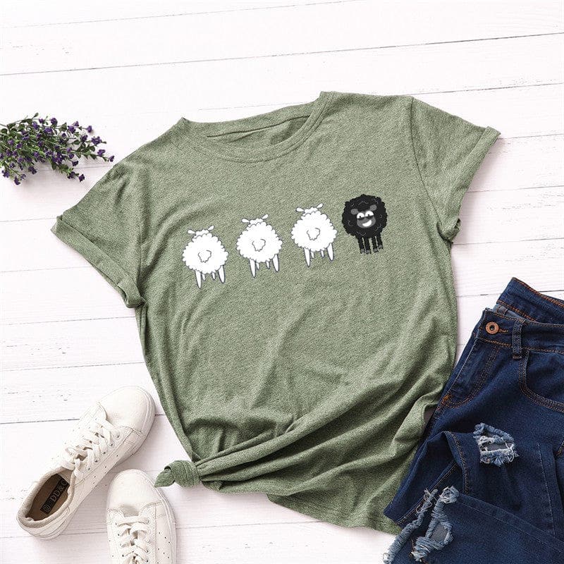 Black Sheep Cartoon O-Neck T-Shirt Buddhatrends