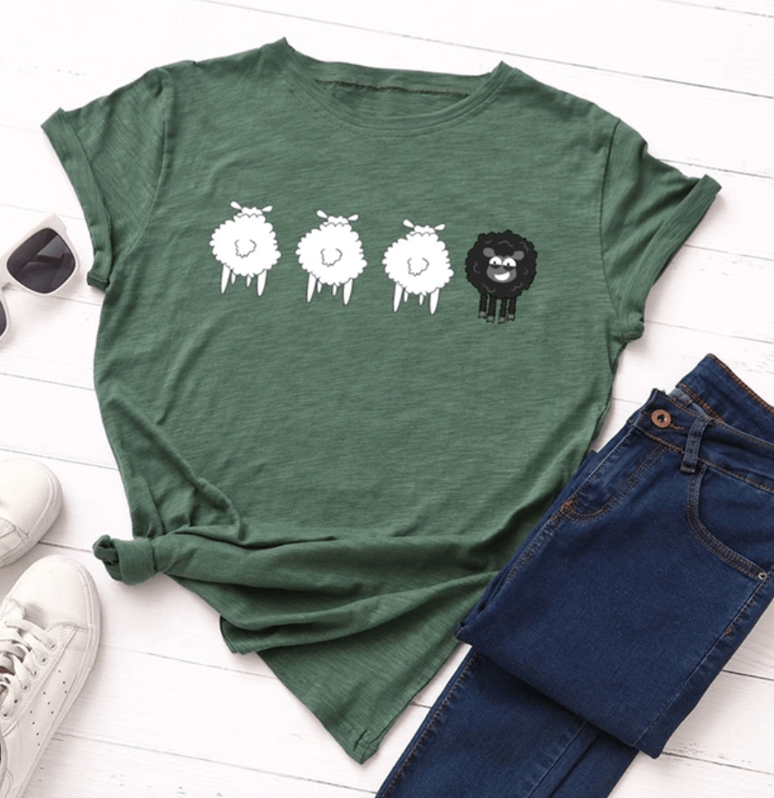 Black Sheep Cartoon O-Neck T-Shirt Buddhatrends