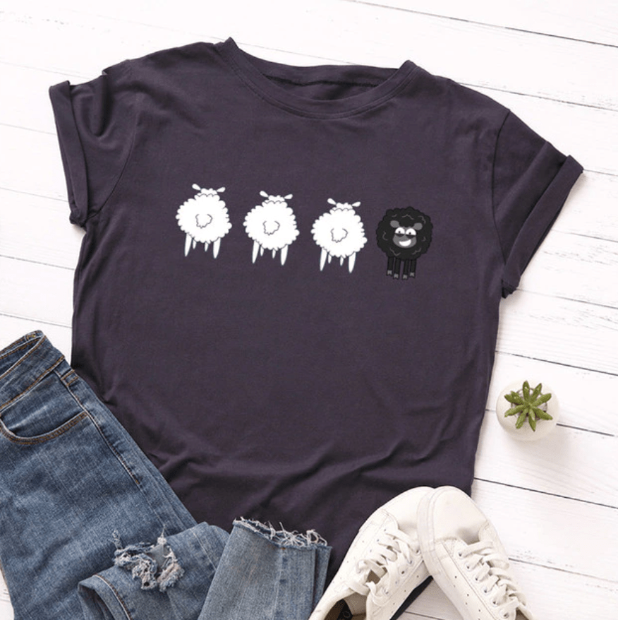 Black Sheep Cartoon O-Neck T-Shirt Buddhatrends