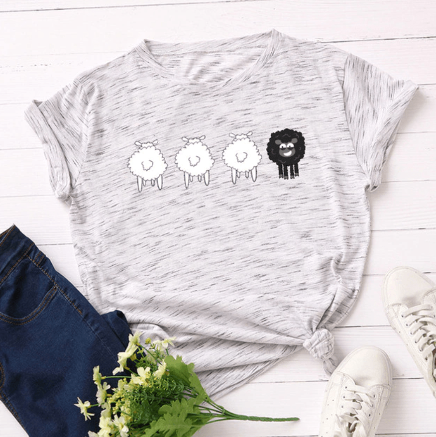 Black Sheep Cartoon O-Neck T-Shirt Buddhatrends