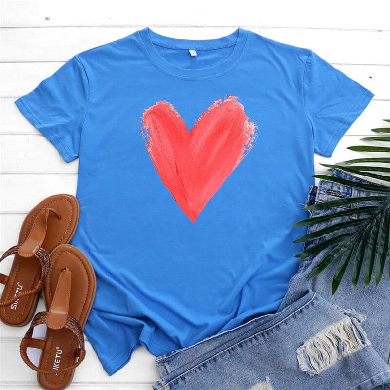 Graphic Printed Heart  O Neck Tee Buddhatrends