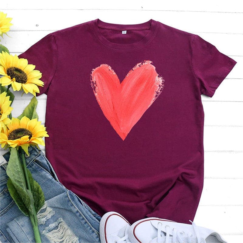 Graphic Printed Heart  O Neck Tee Buddhatrends