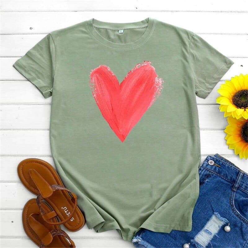 Graphic Printed Heart  O Neck Tee Buddhatrends