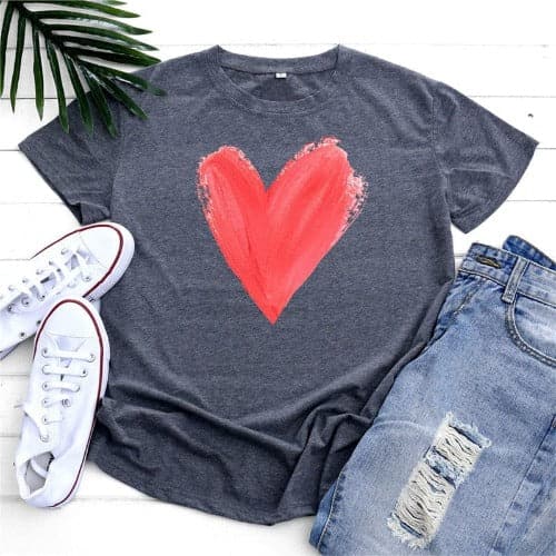 Graphic Printed Heart  O Neck Tee Buddhatrends