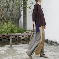Loose Patchwork Cotton Linen Pants | Lotus Buddhatrends