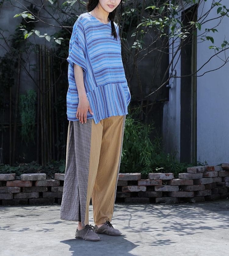 Loose Patchwork Cotton Linen Pants | Lotus Buddhatrends