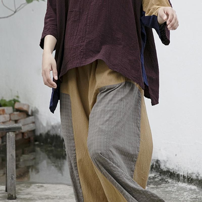 Loose Patchwork Cotton Linen Pants | Lotus Buddhatrends